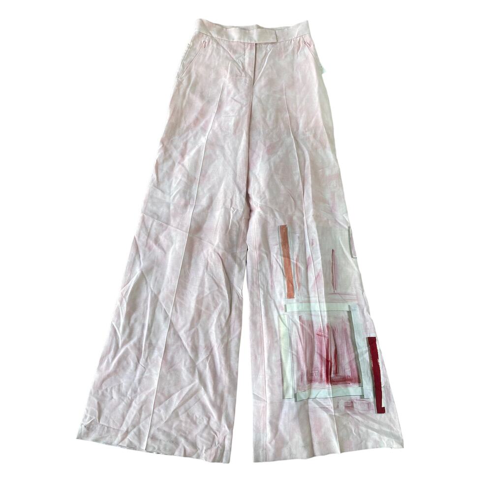 AKRIS Ohayo Floretta Wide Leg Trousers Dress Pants Abstract Calligraphy Printed - Picture 7 of 15